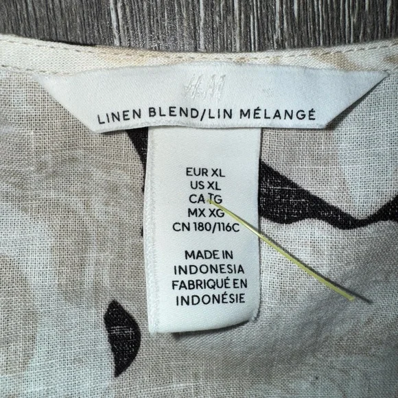 H&M Linen Black and Cream Sea Shell long sleeve Top - Picture 3 of 5